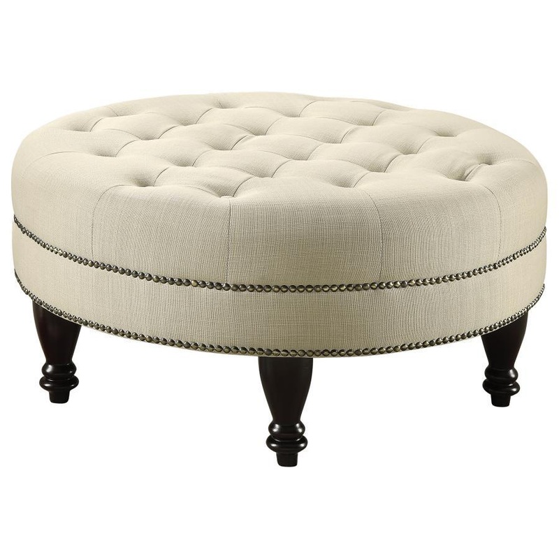 Elchin – Round Upholstered Tufted Ottoman – Oatmeal