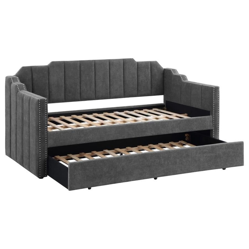 Kingston – Upholstered Twin Daybed With Trundle – Charcoal