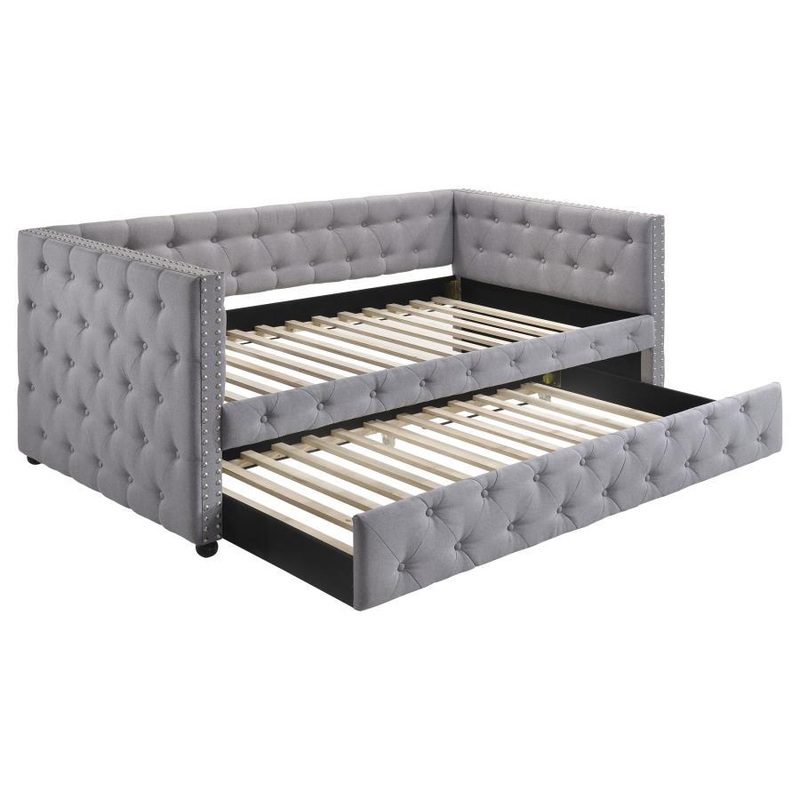 Mockern – Upholstered Twin Daybed With Trundle – Gray