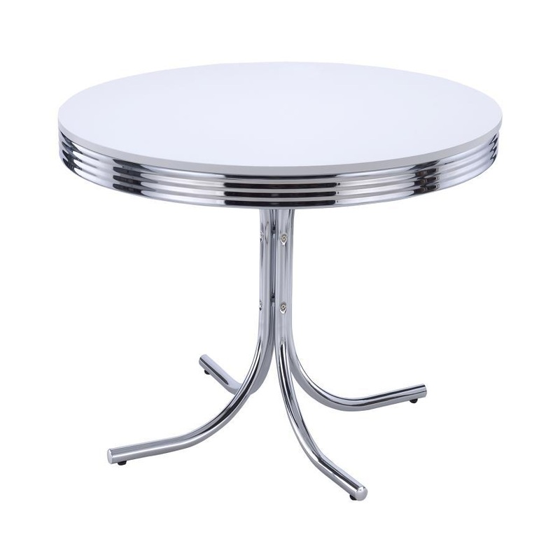 Retro – Round Wood Top Dining Table – White And Chrome