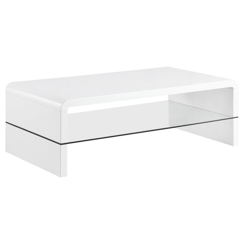 Airell – Rectangular Coffee Table With Shelf – White High Gloss