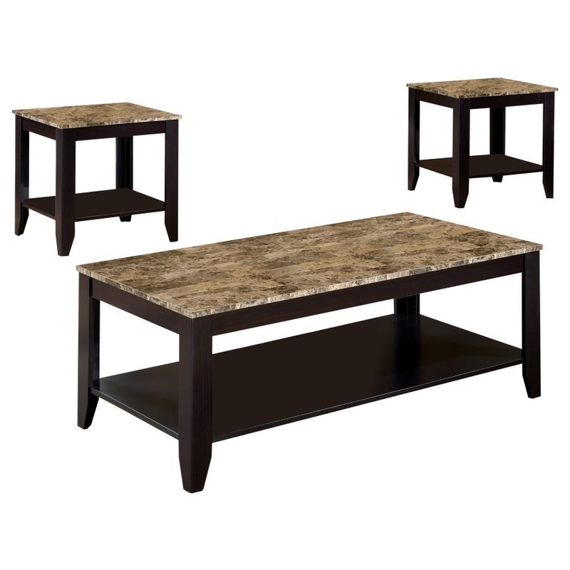Flores – 3 Piece Faux Marble Top Coffee Table Set – Cappuccino