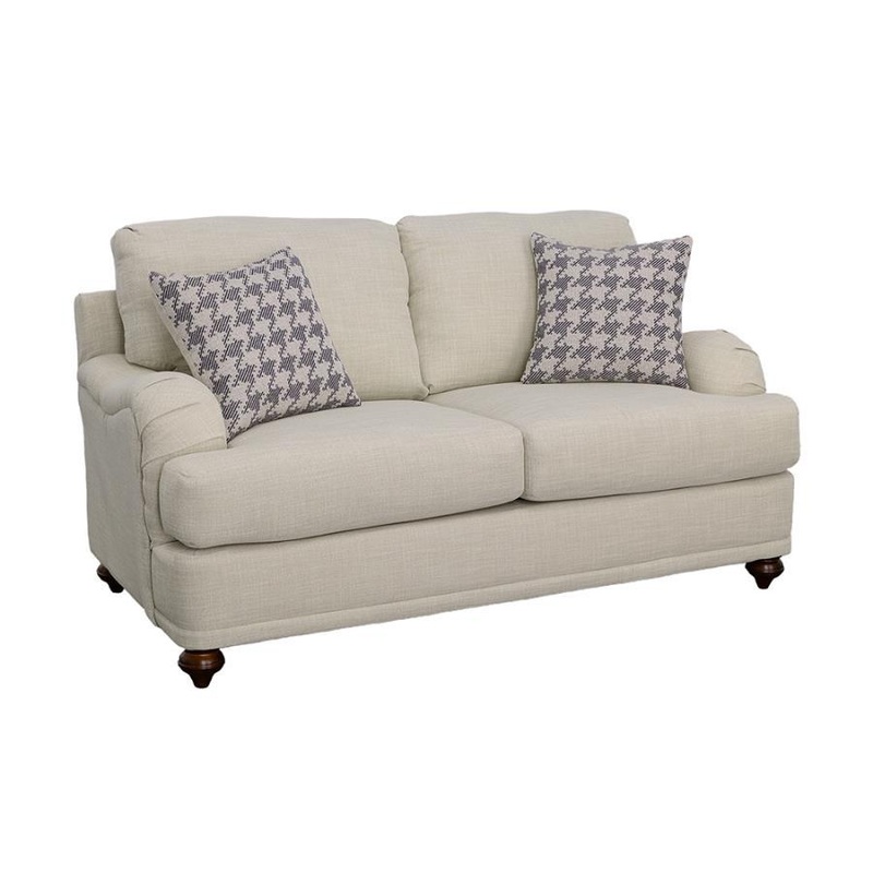 Glenn – Upholstered English Arm Loveseat – Light Gray And Blue