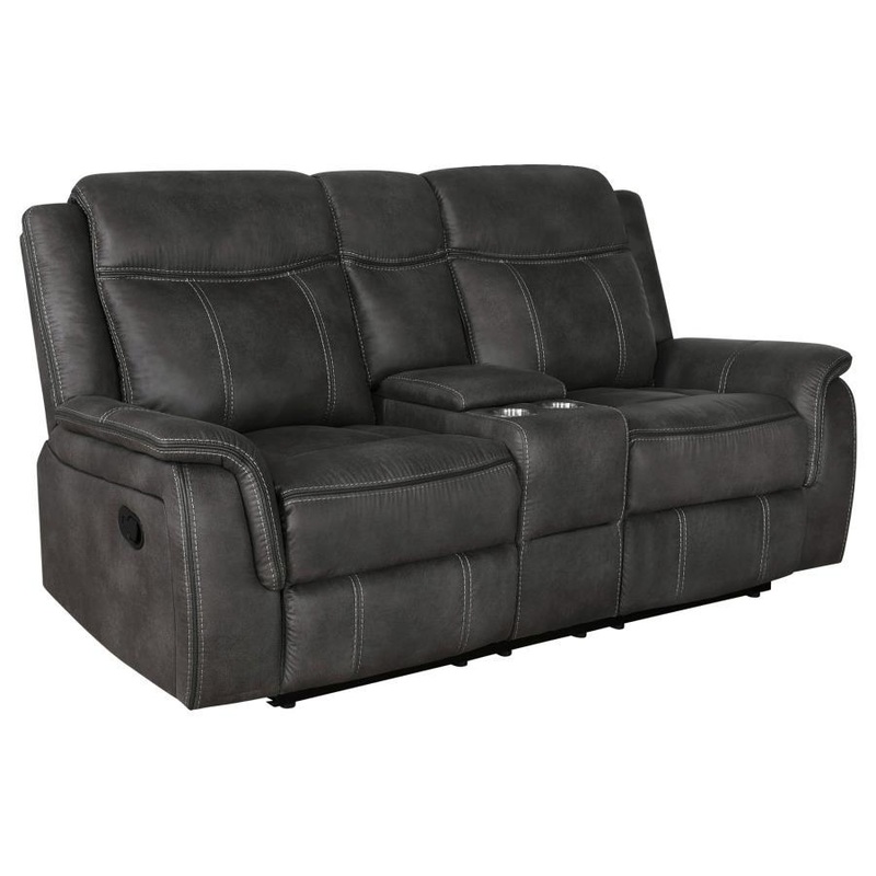 Lawrence – Upholstered Padded Arm Reclining Loveseat – Charcoal