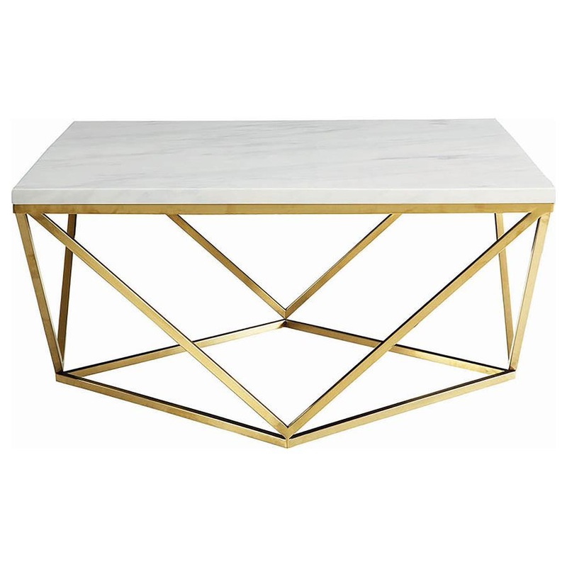 Meryl – Square Faux Marble Top Coffee Table – White And Gold
