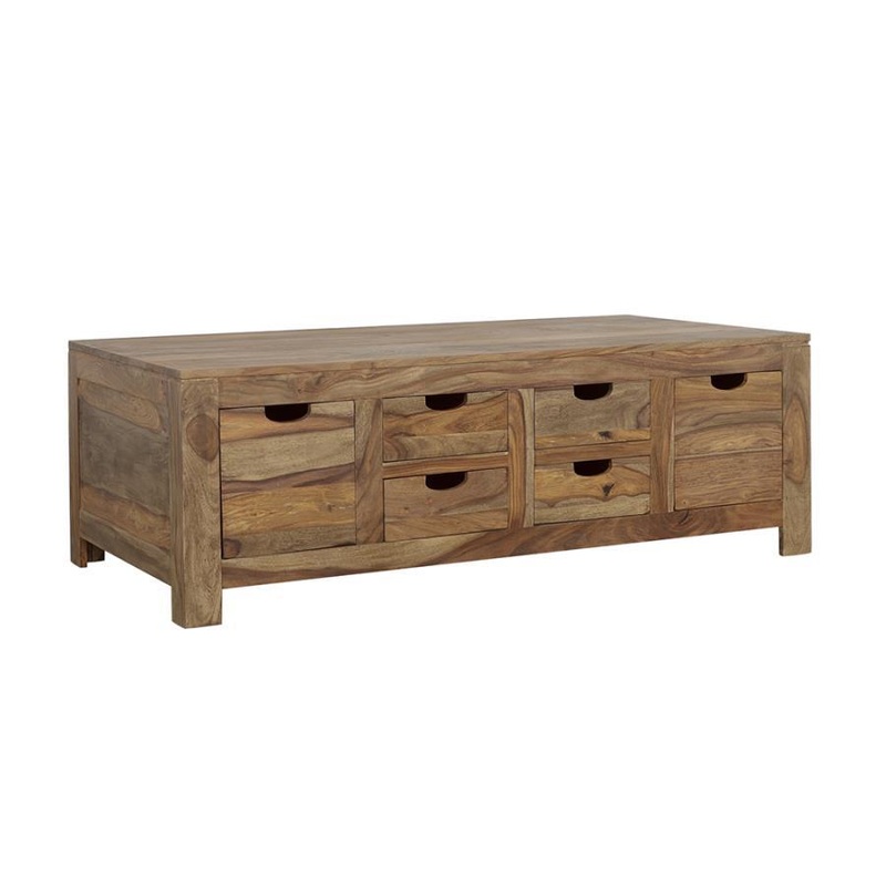 Esther – 6-Drawer Solid Wood Coffee Table – Natural