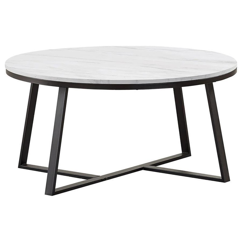 Hugo – Round Faux Marble Coffee Table – White And Matte Black
