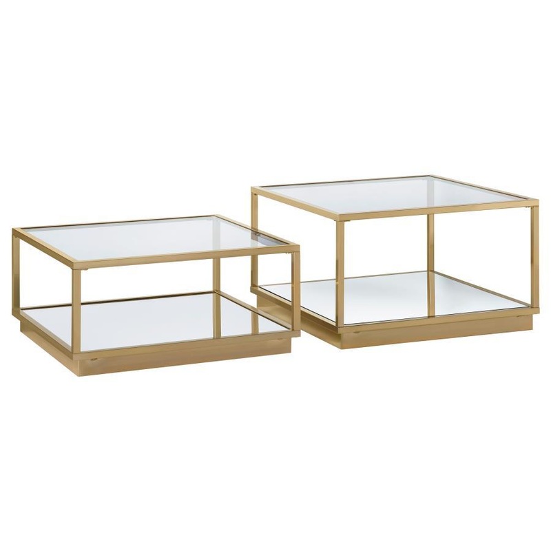 Renee – 2 Piece Square Coffee Table Set – Rose Brass