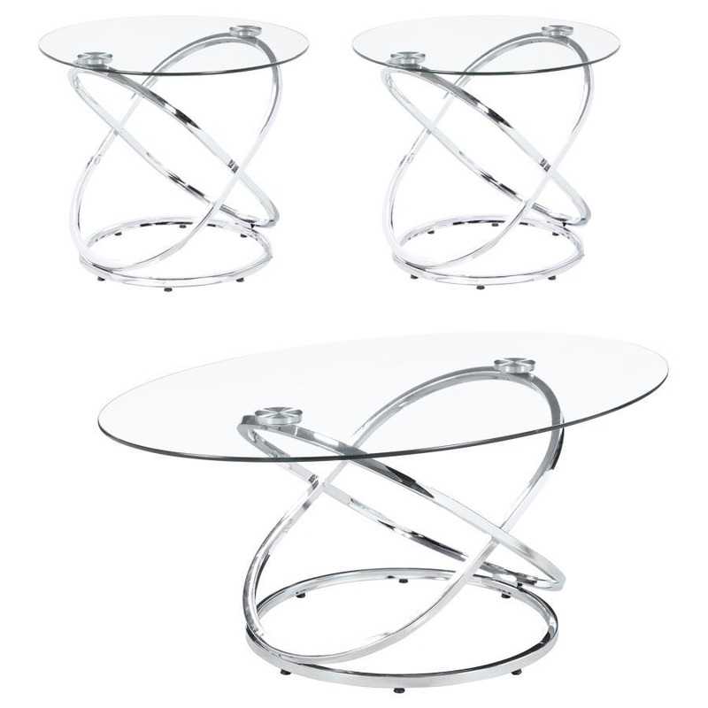Warren – 3 Piece Oval Glass Top Coffee Table Set – Chrome