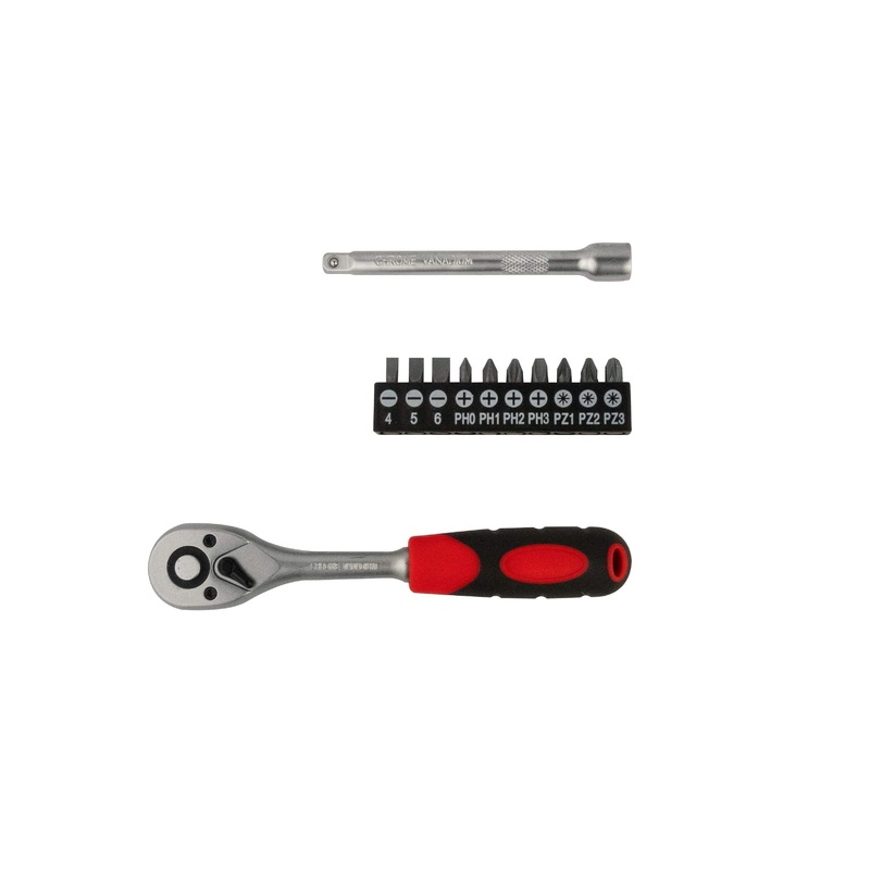 23-PIECE SOCKET SPANNER SET ASSORTED SIZES CHROME VANADIUM + RATCHET