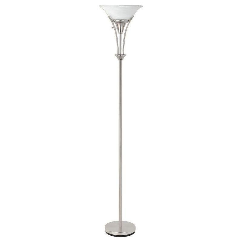 Archie – Frosted Torchiere Floor Lamp – Brushed Steel