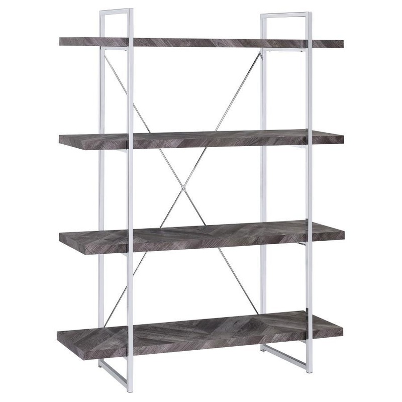 Grimma – 4-Shelf Bookshelf – Rustic Gray And Chrome