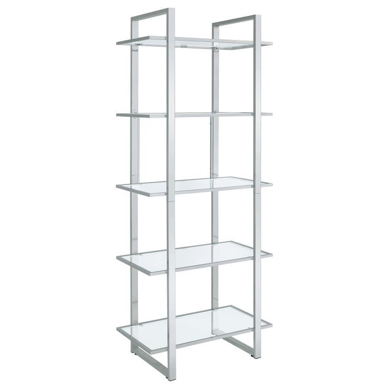 Hartford – 5-Shelf Glass Bookshelf – Chrome