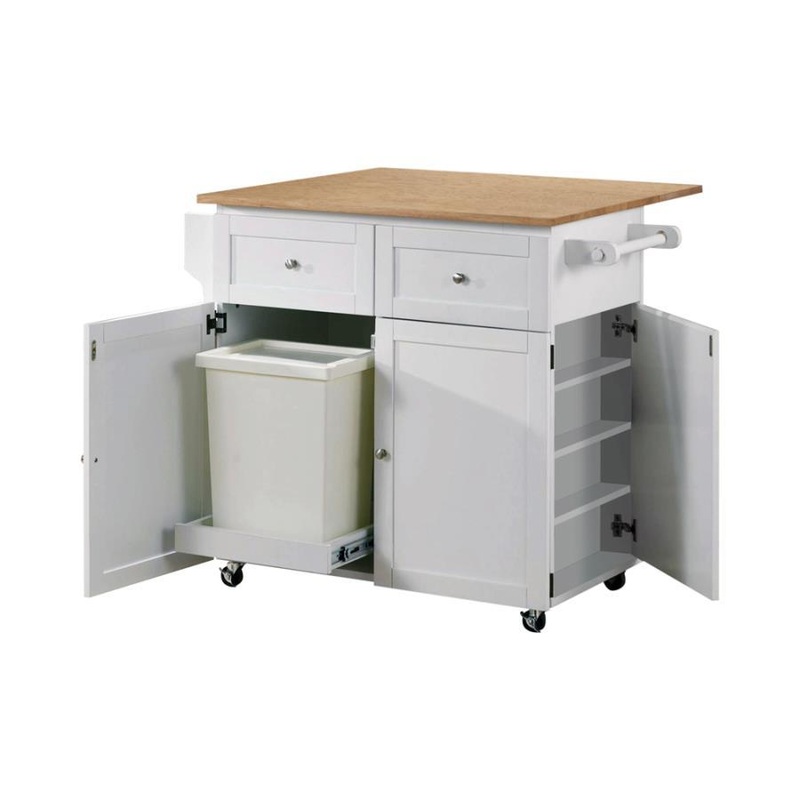 Jalen – 3 Door Mobile Kitchen Cart – Natural Brown And White