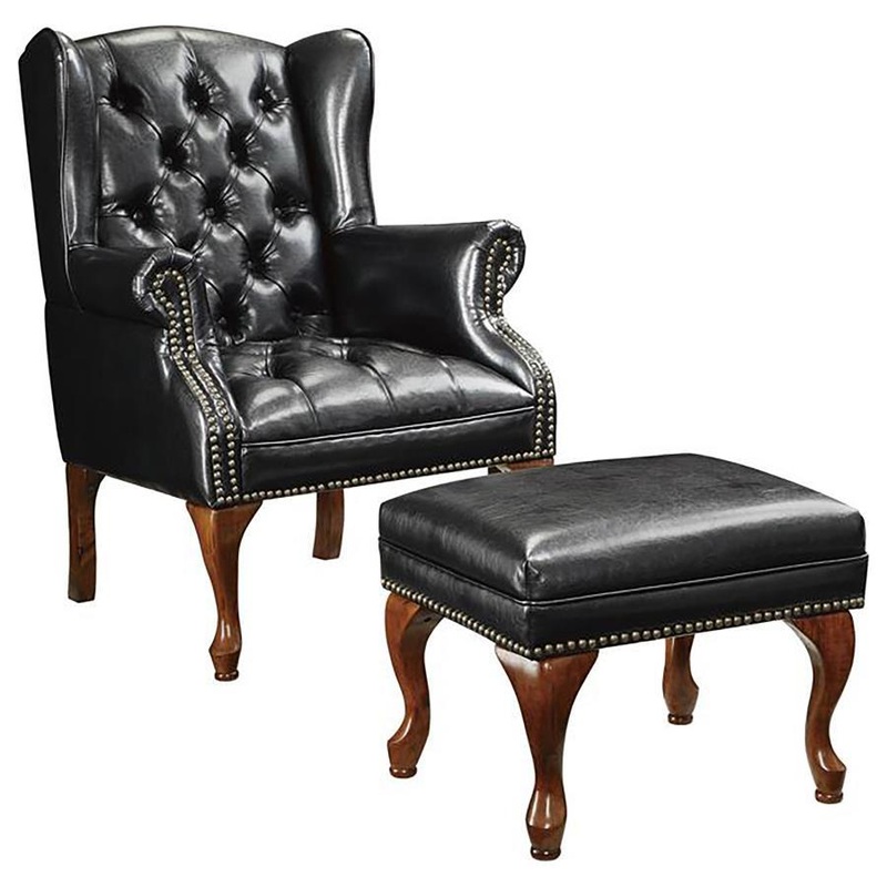 Roberts – Upholstered Wingback Chair And Ottoman Set – Black