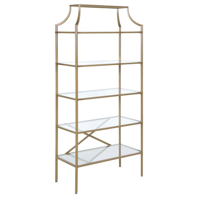 Serena – 5-Shelf Glass Bookshelf – Gold