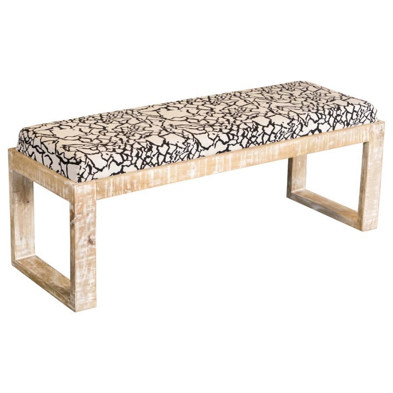 Aiden – Fabric Upholstered Accent Bench – Distressed White