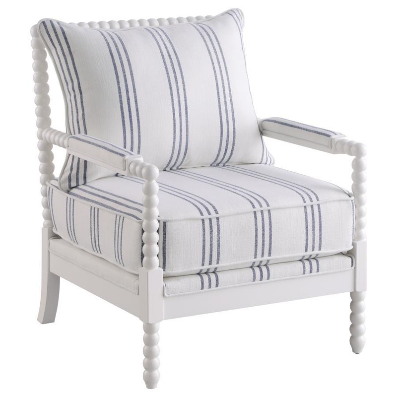 Blanchett – Upholstered Bobbin Accent Chair – White And Navy