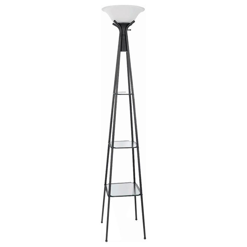 Gianni – 3-Shelf Frosted Torchiere Floor Lamp – Black