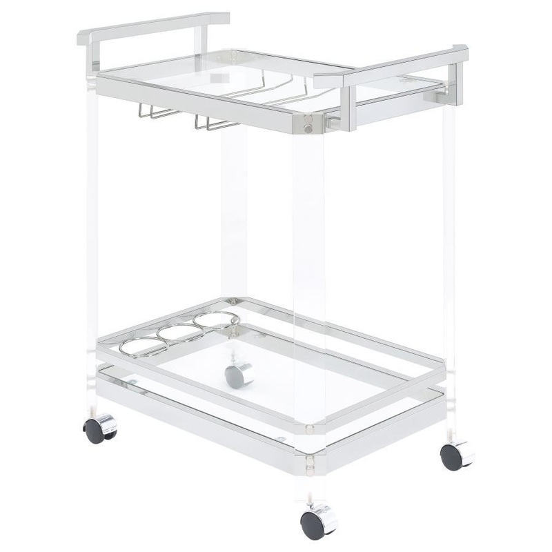 Jefferson – 2-Tier Glass Shelf Acrylic Bar Cart – Chrome