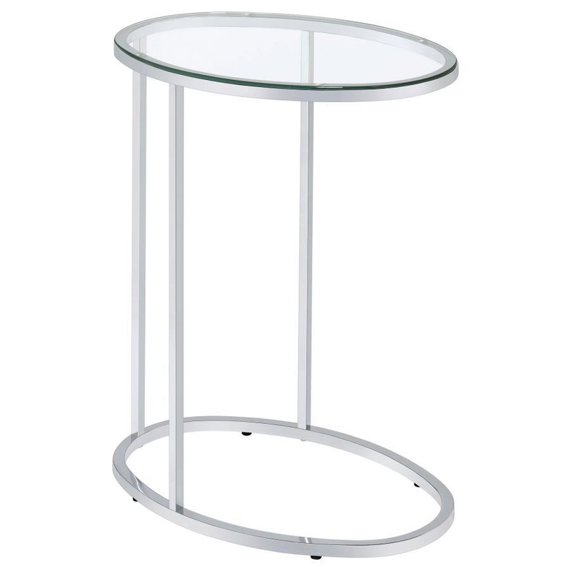 Kyle – Oval Glass Top C-Shaped Sofa Side Table – Chrome