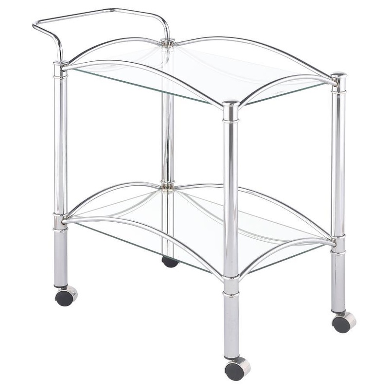 Shadix – 2-Tier Rectangular Glass Shelf Metal Bar Cart – Chrome