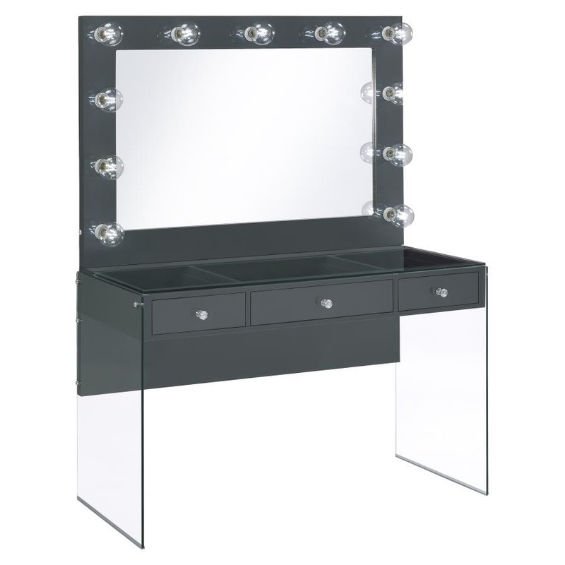 Afshan – 3-Drawer Vanity Set With Lighting – Gray High Gloss