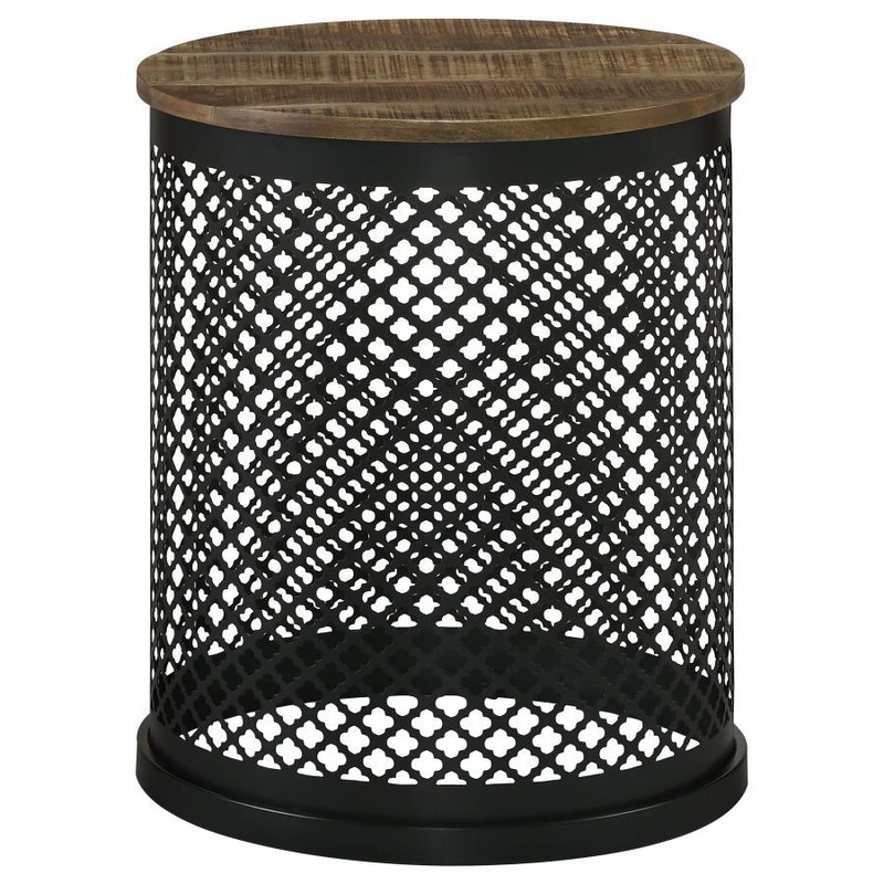 Aurora – Round Drum Base Accent Side Table – Natural And Black