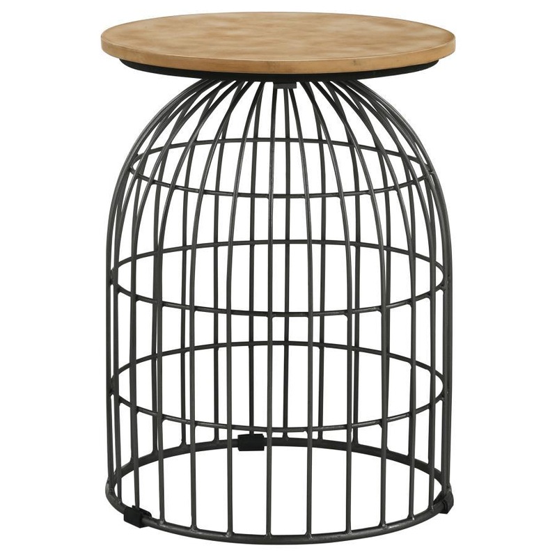Bernardo – Round Wire Frame Side Table – Natural And Gunmetal