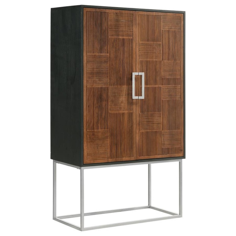 Borman – 2 Door Home Bar Cabinet Wine Storage – Walnut And Black