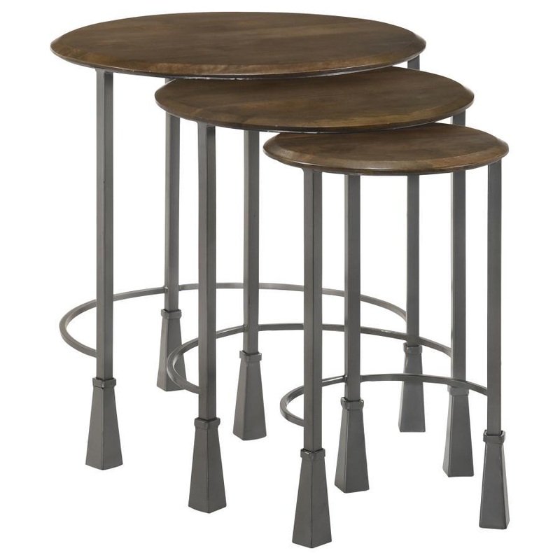 Deja – 3 Piece Round Nesting Table Set – Natural And Gunmetal