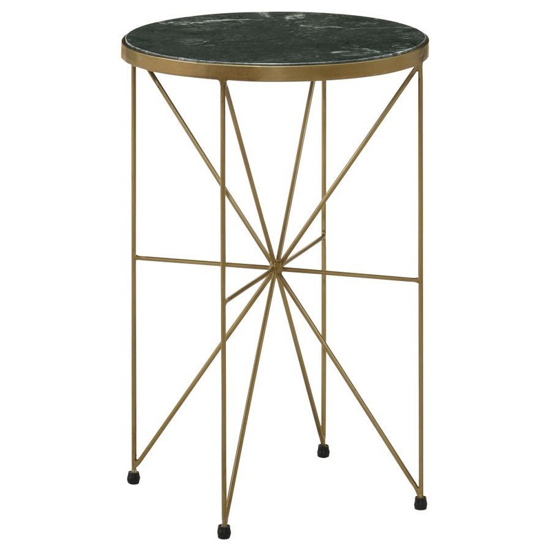 Eliska – Round Green Marble Top Accent Side Table – Antique Gold