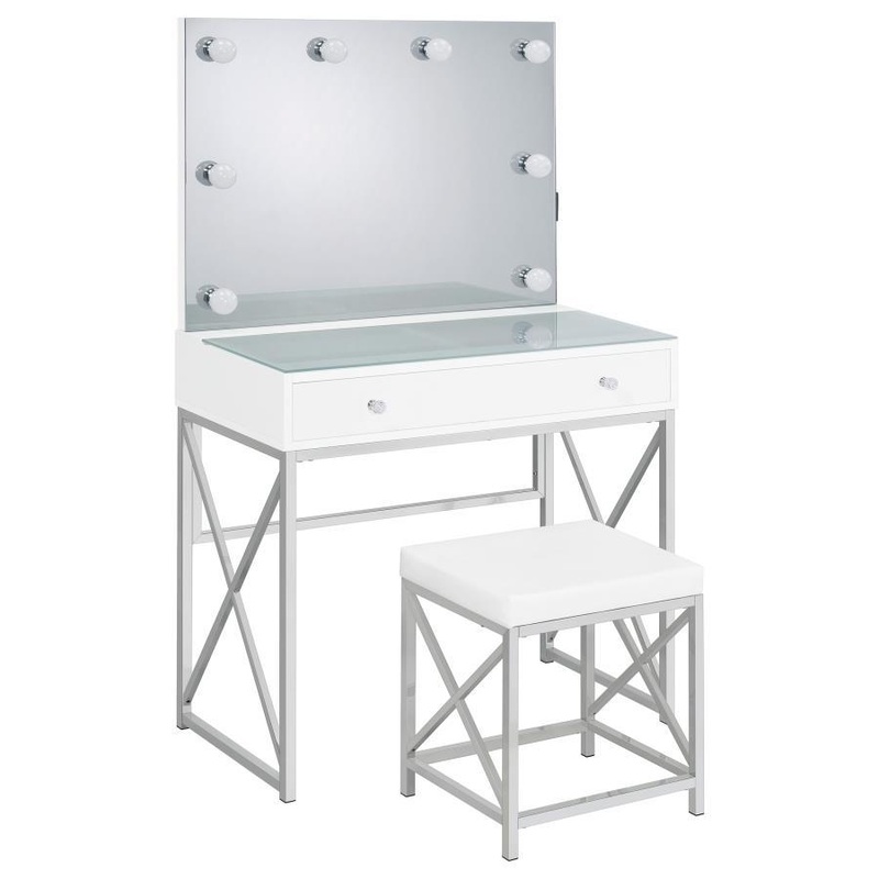 Eliza – Vanity Set With Lighting & Stool – White And Chrome