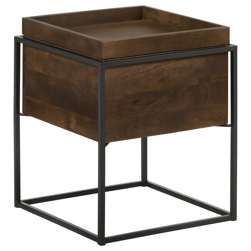Ondrej – Square Accent Side Table Removable Tray – Dark Brown
