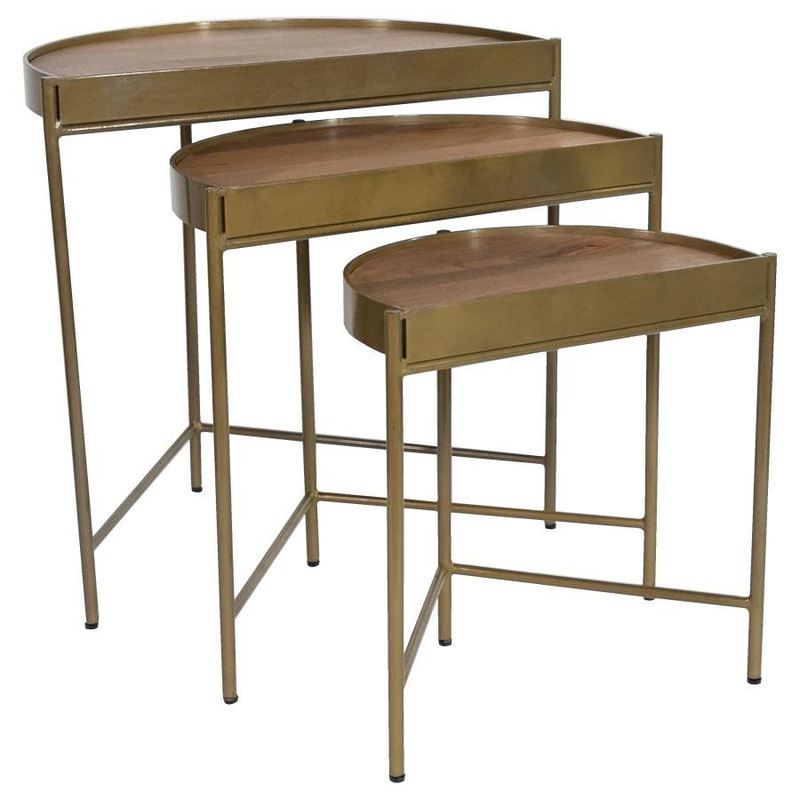 Tristen – 3 Piece Demilune Nesting Table – Brown And Gold
