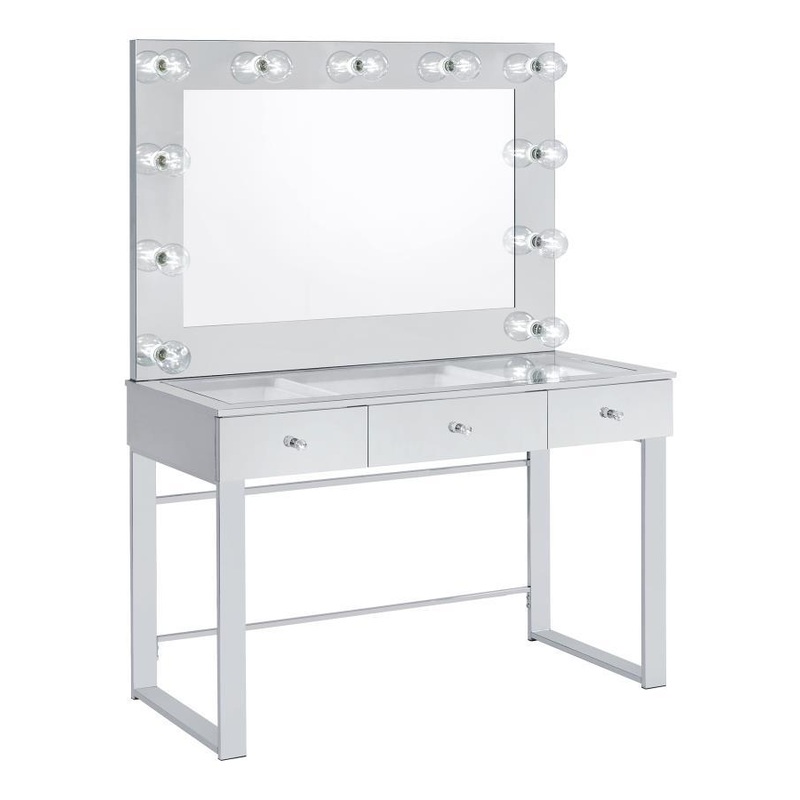 Umbridge – 3-Drawer Vanity Set With Lighting – Chrome And White