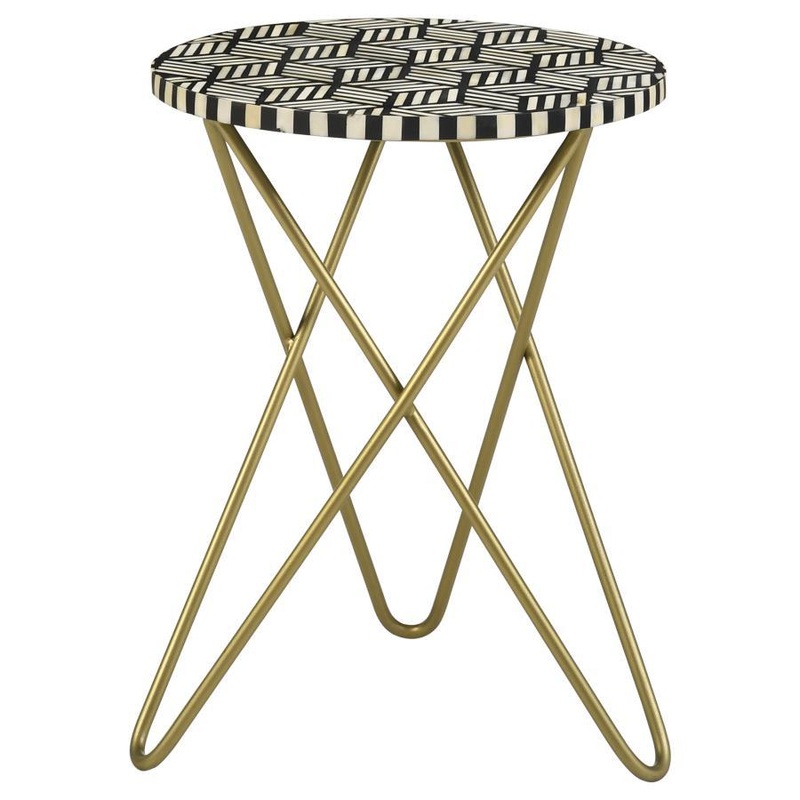 Xenia – Round Bone Inlay Accent Side Table – White And Gold
