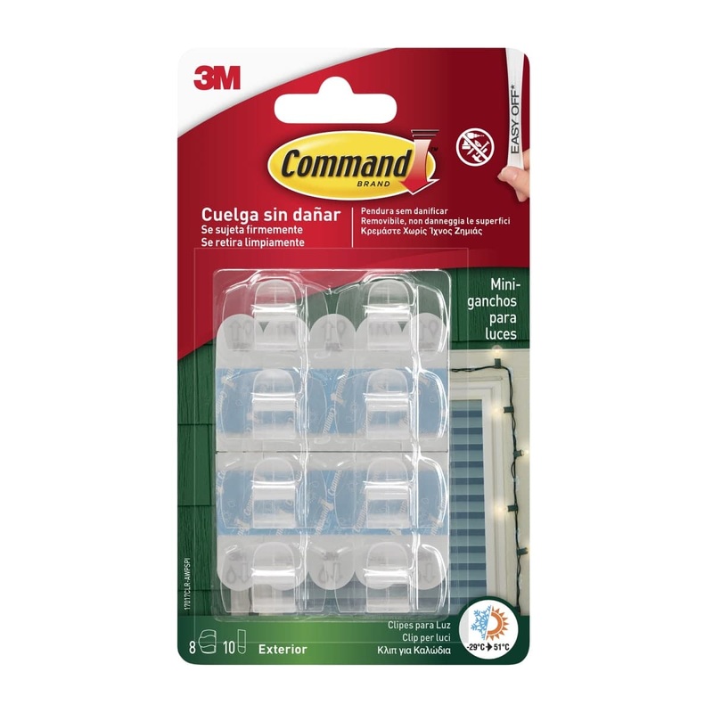 8 TRANSPARENT ADHESIVE HOOKS FOR OUTDOOR COMMAND LIGHTS