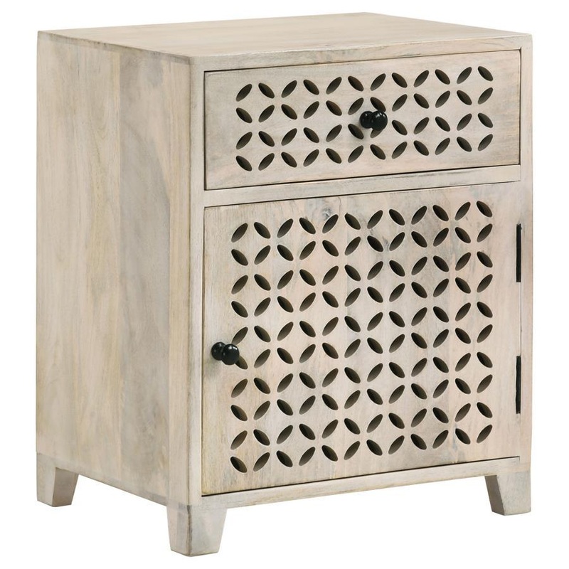August – 1-Drawer Trellis Pattern Storage Cabinet – White Washed