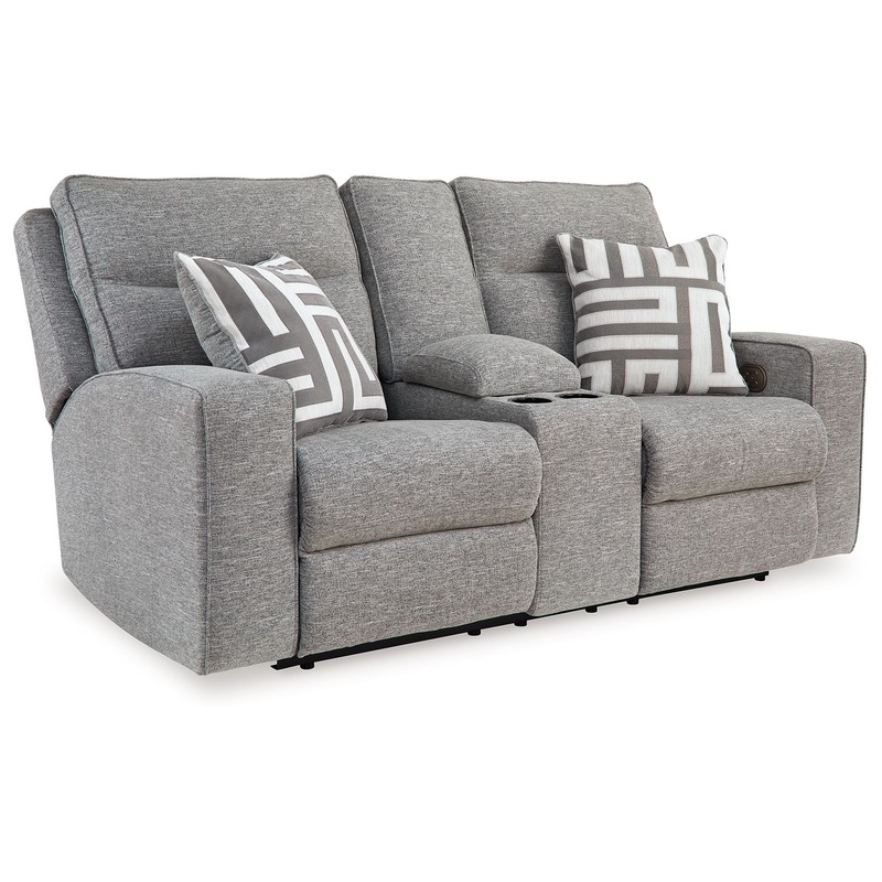 Biscoe – Power Reclining Loveseat With Console /Adj Headrest – Pewter