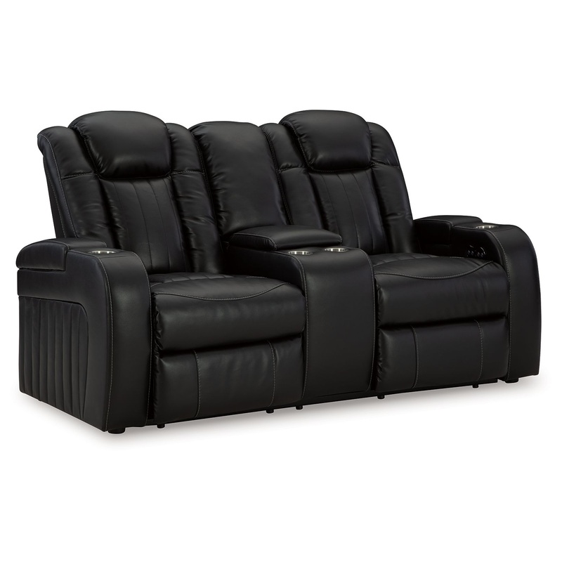 Caveman Den – Power Reclining Loveseat with Console/ Adj Hdrst – Midnight