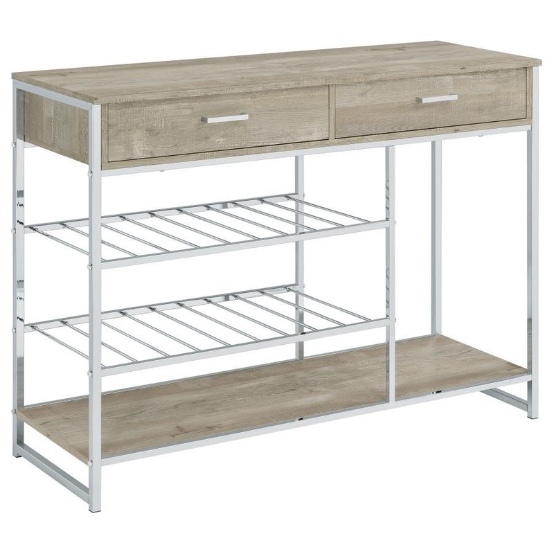 Melrose – 2-Drawer Home Bar Storage With Wine Rack Gray – Gray