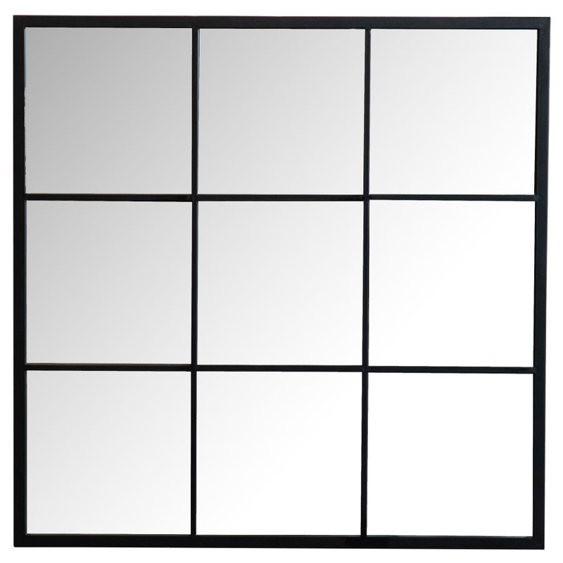 Quetzal – Square Window Pane Wall Mirror – Black