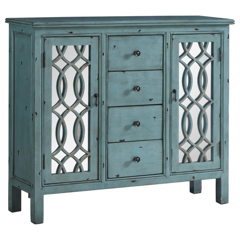 Rue – 4-Drawer Wood Trellis Accent Storage Cabinet – Blue