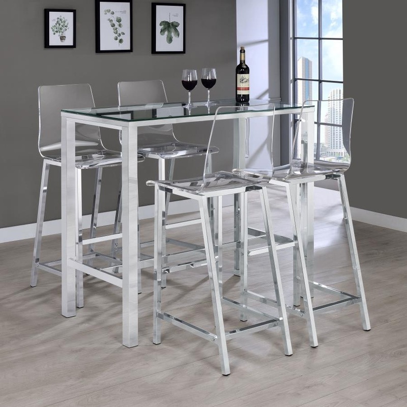 Tolbert – 5 Piece Bar Set With Acrylic Chairs – Clear And Chrome