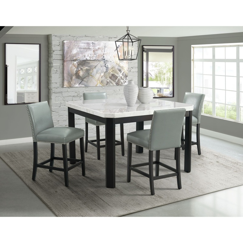 Francesca – 5 Piece Square Counter Dining Set (Table & Four Chairs) – White Marble