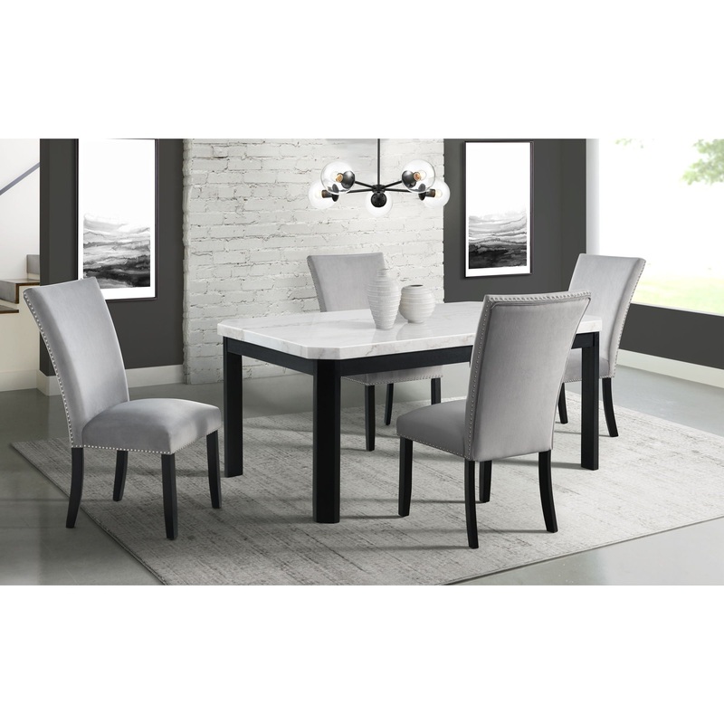 Francesca – Dining Set|White|5 Pc. Table, 4 Black Chairs|5 Pc. Table, 4 Blue Chairs|5 Pc. Table, 4 Gray Chairs