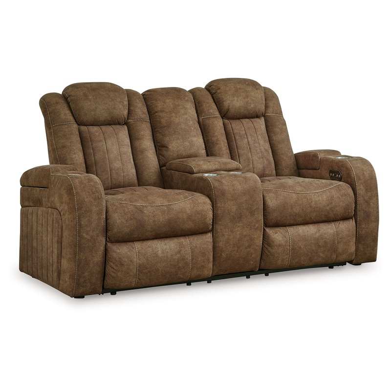 Wolfridge – Power Reclining Loveseat With Console /Adj Hdrst – Brindle