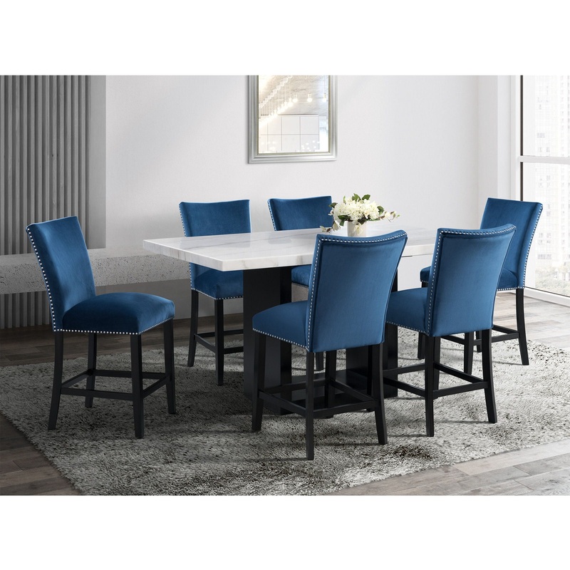 Valentino – Dining Set|White|5 Pc. Table, 4 Blue Chairs|5 Pc. Table, 4 Gray Chairs