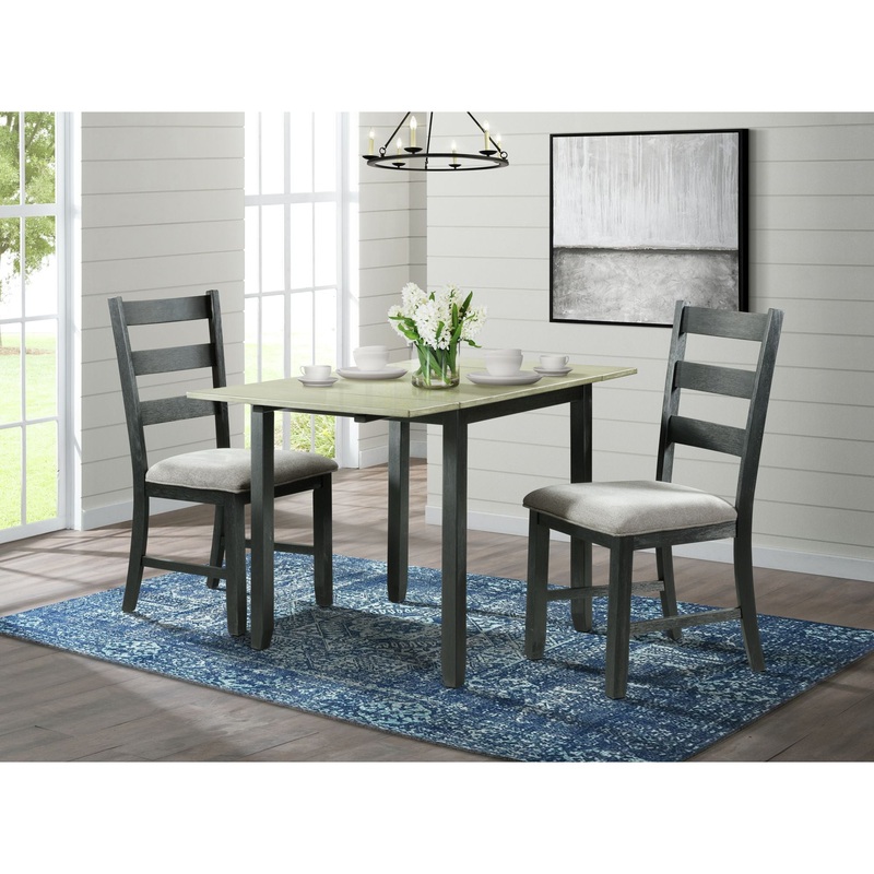 Martin – Drop Leaf Dining Set|Dark Gray|Dark Brown|3 Pc. Table, 2 Chairs